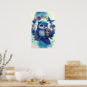 Affiche de hibou maman et bébé - Nestling (Cuisine)