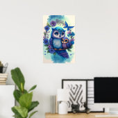 Affiche de hibou maman et bébé - Nestling (Bureau à domicile)