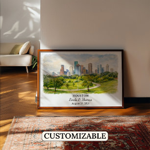 Affiche de Houston Texas, Aquarelle, Sur mesure