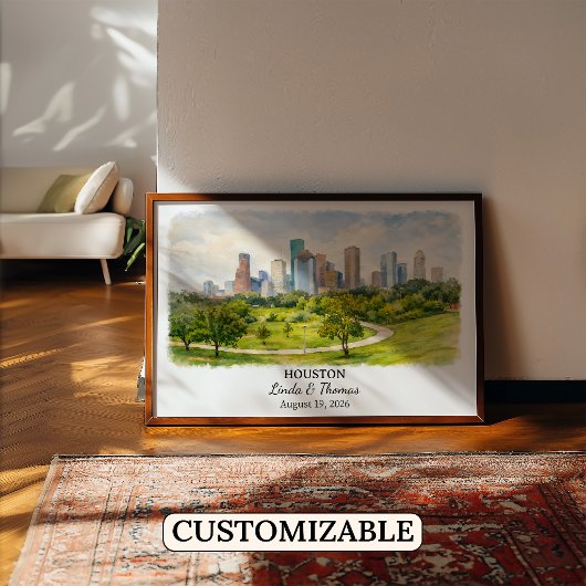 Affiche de Houston Texas, Aquarelle, Sur mesure