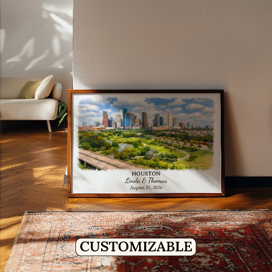 Affiche de Houston Texas, Aquarelle, Sur mesure