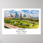 Affiche de Houston Texas, Aquarelle, Sur mesure (Devant)