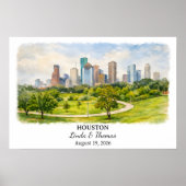 Affiche de Houston Texas, Aquarelle, Sur mesure (Devant)
