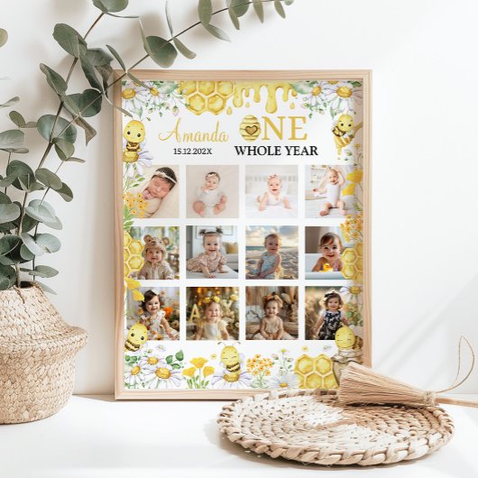 Affiche de jalons de première année florale Bumble
