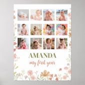 Affiche de jalons photo pour 12 ans avec des fleur (Devant)