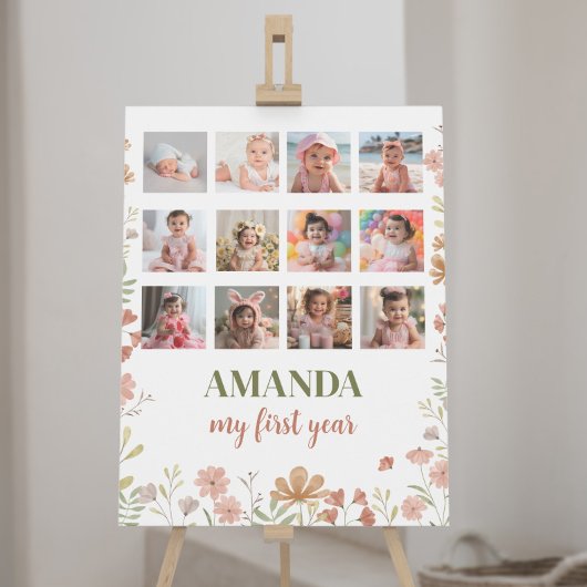 Affiche de jalons photo pour 12 ans avec des fleur