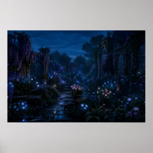 Affiche de jardin de fleurs éclairé au clair de lu