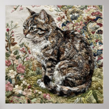 Affiche de jardin floral au chat tigré
