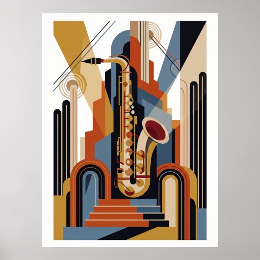 Affiche de jazz Art Déco simple vintage (Devant)