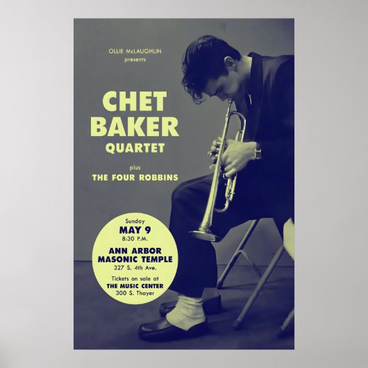 Affiche de jazz de Chet Baker - Jazz à Ann Arbor - (Devant)