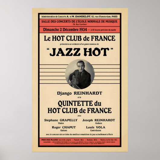 Affiche de jazz Django Reinhardt - Stephane Grappe (Devant)