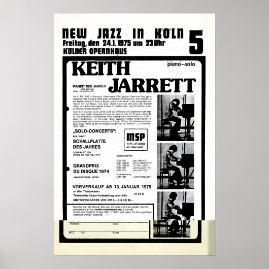 Affiche de jazz Keith Jarrett - Concert de Cologne (Devant)