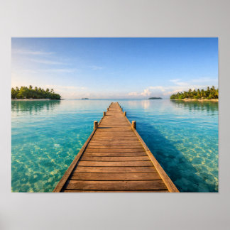 Affiche de Jetée en Bois Tropical - Turquoise Clai