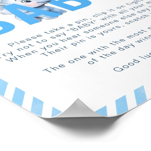 Affiche de jeu Baby shower éléphant - "Ne pas dire (Coin)