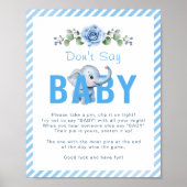 Affiche de jeu Baby shower éléphant - "Ne pas dire (Devant)