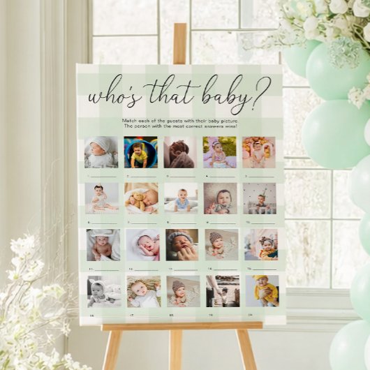Affiche de jeu de 20 photos de bébé en vichy vert
