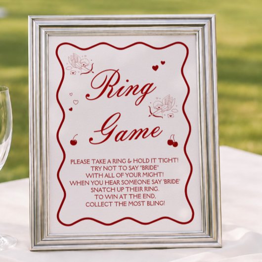 Affiche de jeu de bague de douche de mariée Cherry