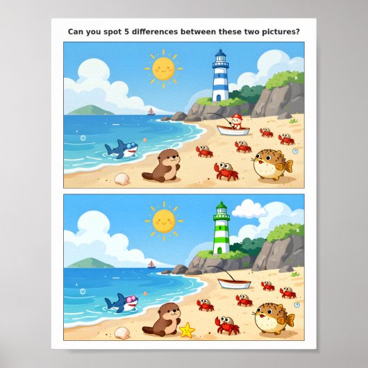 Affiche de jeu de différences amusante pour famill (Devant)