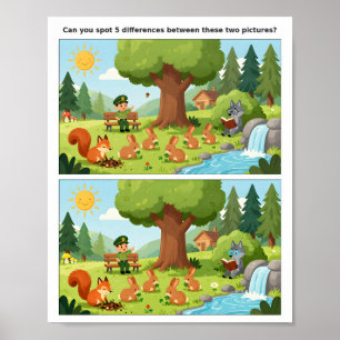 Affiche de jeu de différences de scène de dessin a