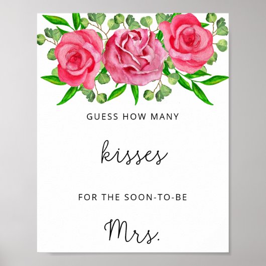 Affiche de jeu de douche de mariée Roses combien d (Devant)