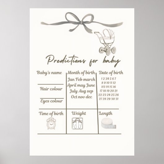 Affiche de jeu de prédictions pour Baby Shower (Devant)