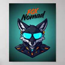 Affiche de jeu néon Fox Nomad Cyberpunk Mecha