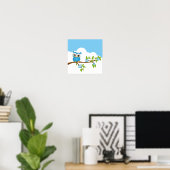 Affiche de joli garçon hibou sur une branche (Bureau à domicile)