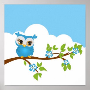 Affiche de joli garçon hibou sur une branche
