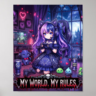 Affiche de joueuse gothique kawaii "Mon monde, mes