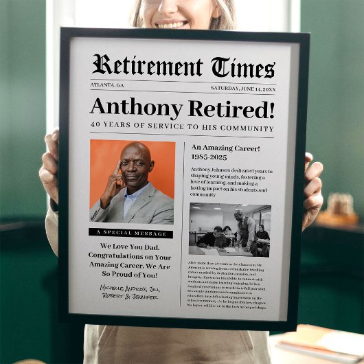 Affiche de journal pour cadeau encadré de retraite