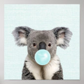 Affiche de koala soufflant un bubble gum bleu (Devant)