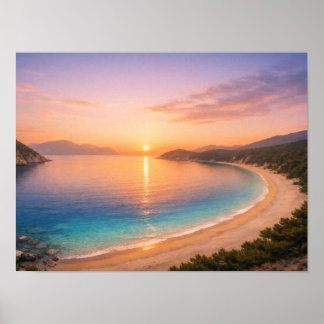 Affiche de la baie océanique au coucher de soleil
