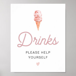 Affiche de la barre de boissons glacées rose rétro