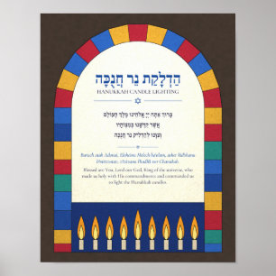 Affiche de la bénédiction de Hanukkah en hébreu - 