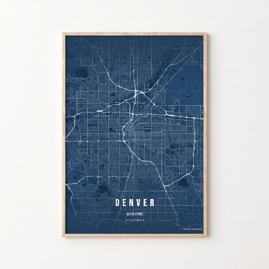 Affiche de la carte bleue de Denver Colorado Cadea