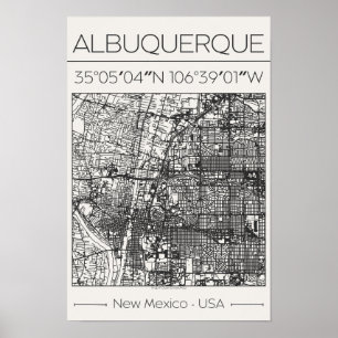 Affiche de la carte de la ville d'Albuquerque Nouv