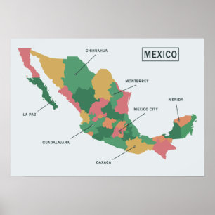 Affiche de la carte du Mexique