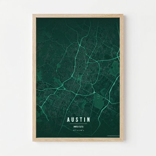 Affiche de la carte émeraude d'Austin Impression C