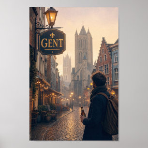 Affiche de la cathédrale de Gand dorée