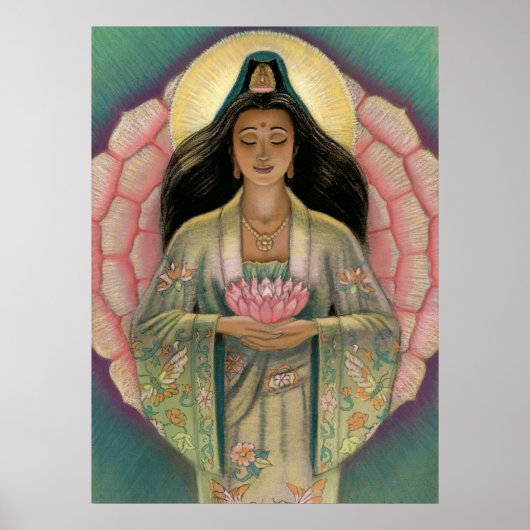 Affiche de la déesse Kuan Yin "Coeur rose lotus" (Devant)