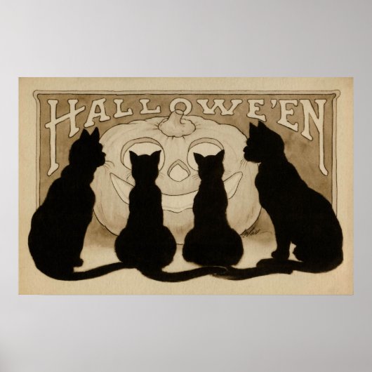 affiche de la fête des chats noirs d'Halloween vin (Devant)