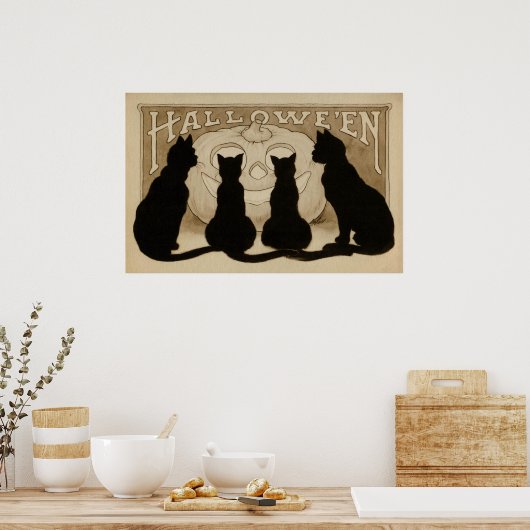 affiche de la fête des chats noirs d'Halloween vin (Cuisine)