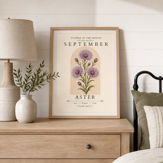 Affiche de la fleur de naissance de l'aster de sep