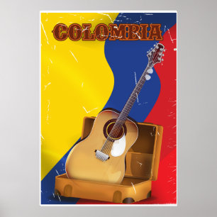 Affiche de la guitare vintage de vacances en Colom