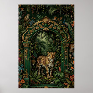 Affiche de la jungle au léopard boho   Vert vintag