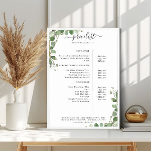 Affiche de la liste des prix du salon Greenery