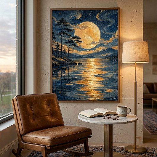 Affiche de la Lune Dorée sur le Lac
