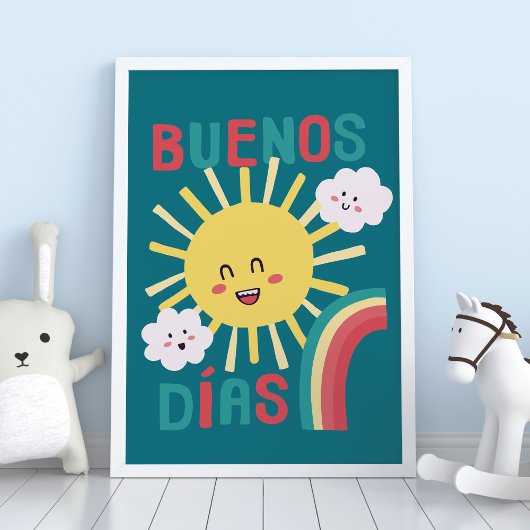 Affiche de la nurserie Art Soleil Heureux Bleu en 