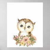 Affiche de la nurserie du bébé hibou à l'aquarelle (Devant)