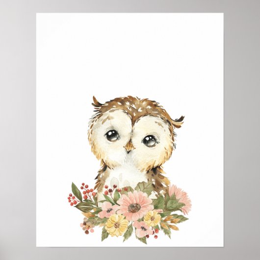 Affiche de la nurserie du bébé hibou à l'aquarelle (Devant)
